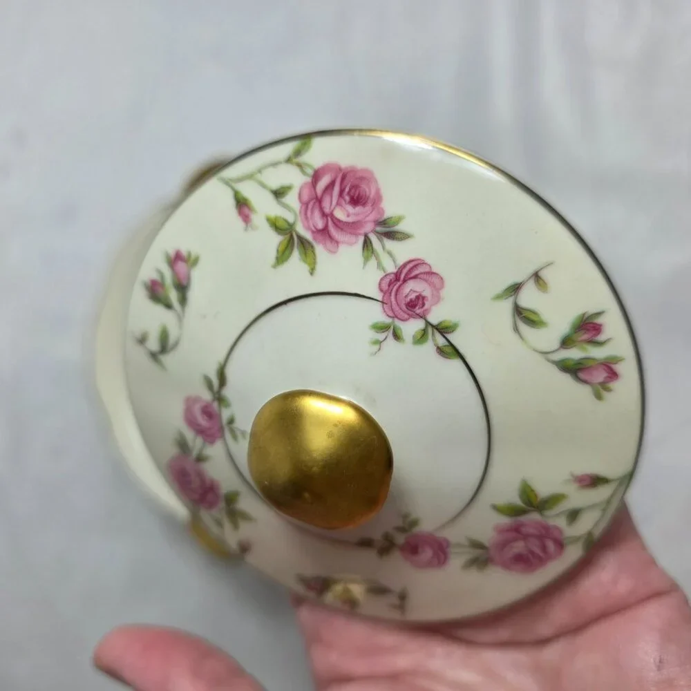 Theodore Haviland Delaware (New York) Sugar Bowl with Lid Ivory with Pink Roses